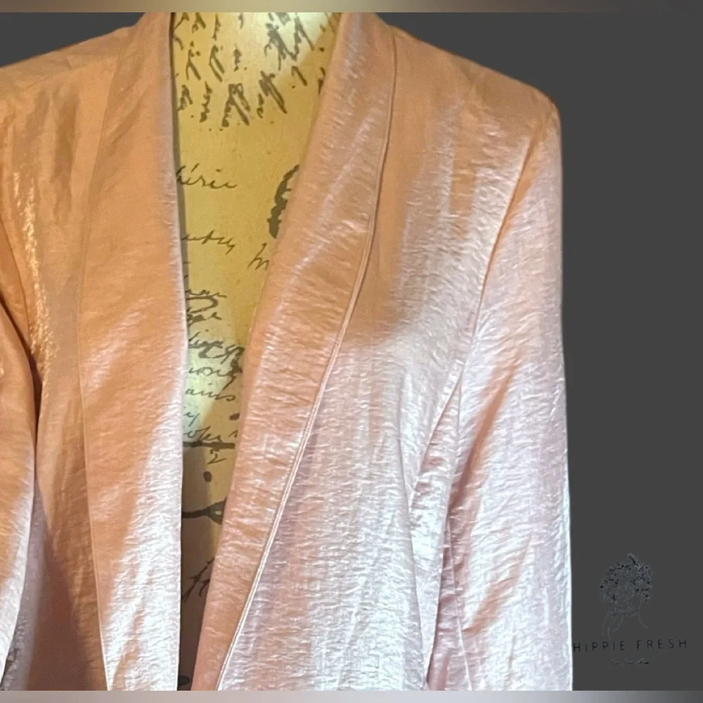 NEW WTags Eileen Fisher Metallic Dusty Pink Shawl Collar Open Linen Blend XL - Picture 3 of 8
